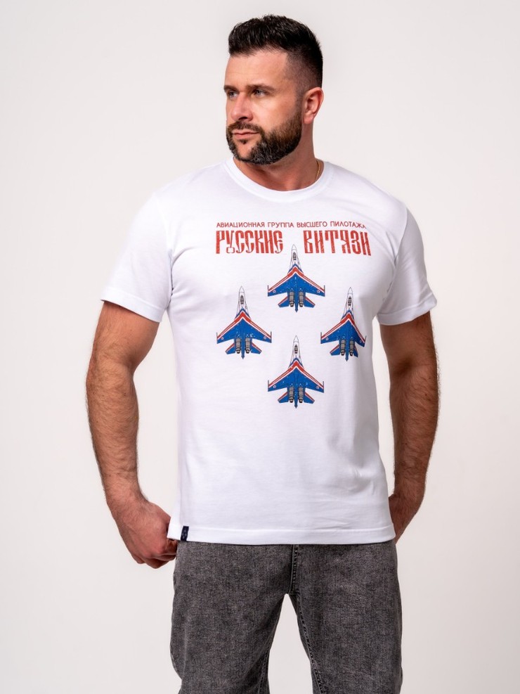 Футболка «Русские Витязи» четверка самолетов белая